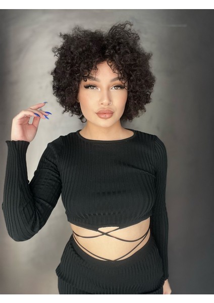 Koyu Kestane Afro Yıka Çık Gerçek Saç Peruk 99
