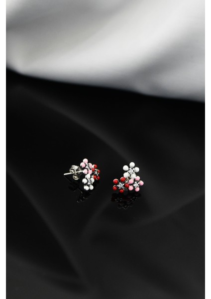 925 Ayar Gümüş Mineli Çoklu Çiçek Çivili Küpe