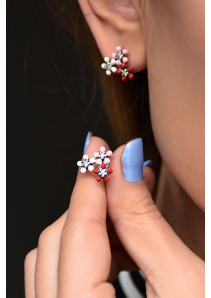 925 Ayar Gümüş Mineli Çoklu Çiçek Çivili Küpe fiyatları