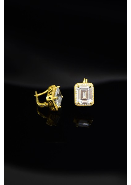 925 Ayar Gümüş Kaplama Baget Taşlı Küpe