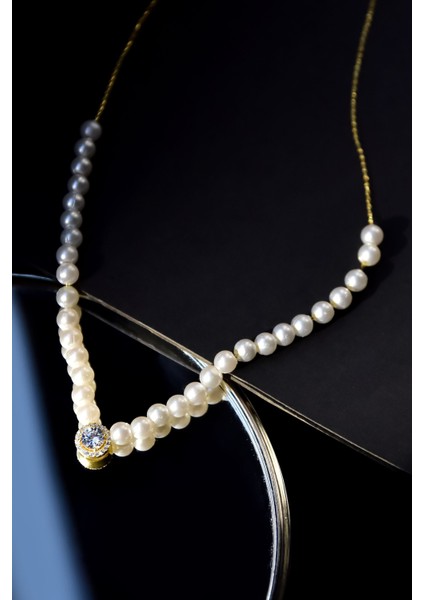 925 Ayar Gümüş Kaplama Incili , Tektaş Kolye