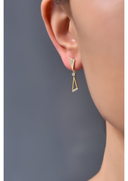 925 Ayar Gümüş Kaplama Zirkon Taşlı Geometrik Şekilli Küpe modelleri