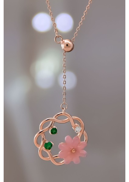 925 Ayar Gümüş Kaplama Asansör Zincirli Sedef Manolya Çiçeği Kolye modelleri