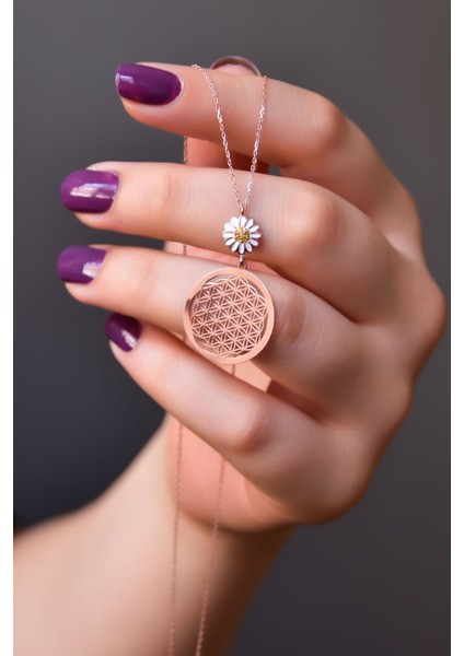 925 Ayar Gümüş Kaplama Papatya Tepelikli Yaşam Çiçeği Kolye fiyatları
