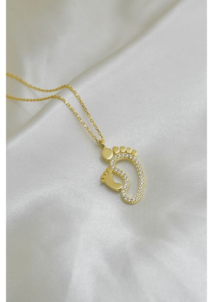 925 Ayar Gümüş Anne Çocuk Ayak Izi Kadın Kolye