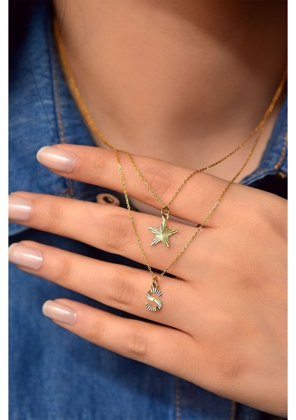 925 Ayar Gümüş Kaplama Kristal Kesim Yıldız ve Harf Asansörlü Kolye