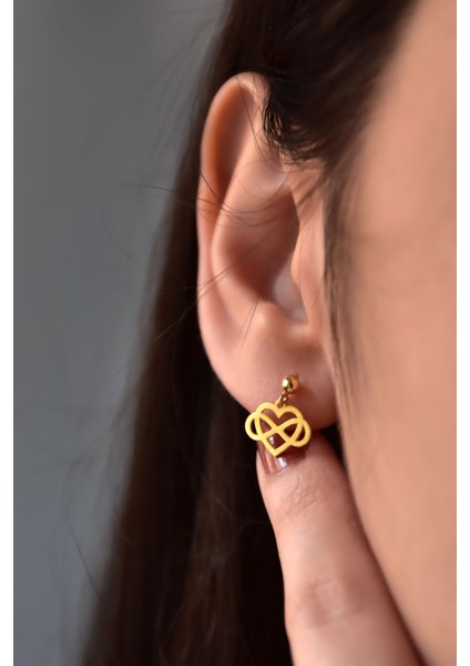 925 Ayar Gümüş Kaplama Kalp Sonsuzluk Model Çivili Kadın Top Küpe