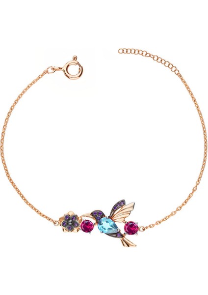 925 Ayar Gümüş Kaplama Taşlı Sevgi Kuşu Bileklik