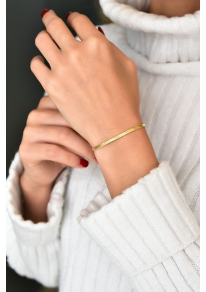 Italyan Yassı Zincir Kaplama 925 Ayar Gümüş Zincir Bileklik