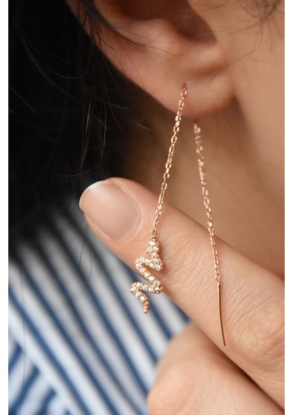 925 Ayar Gümüş Kaplama Yılan Zincir Küpe Çift