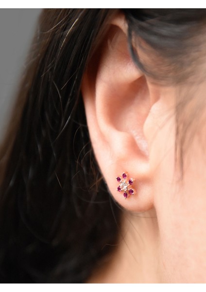 925 Ayar Kaplama Pembe Zirkon Taşlı Çivili Küpe modelleri