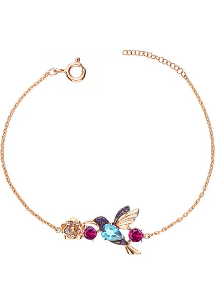 925 Ayar Gümüş Kaplama Taşlı Kuş Bileklik