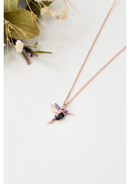 925 Ayar Gümüş Kaplama Taşlı Kuş Kolye