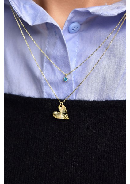 925 Ayar Gümüş Mavi Tektaş Kristal Kalp Asansör Kolye fiyatları