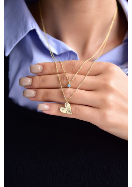 925 Ayar Gümüş Mavi Tektaş Kristal Kalp Asansör Kolye modelleri