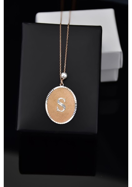 925 Ayar Gümüş Kaplama Incili S Harf Plaka Kolye