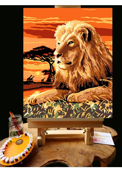 N1204 - Numaralı Boyama Seti - 40X50CM Kasnağa Gerili Ürün - Aslan Günbatımı