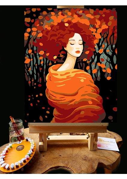 N1217 - Numaralı Boyama Seti - 40X50CM Kasnağa Gerili Ürün - Sonbahar Kadın