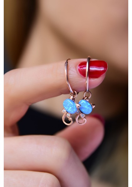 925 Ayar Gümüş Kaplama Opal Taşlı Kedi Halka Kadın Küpe fiyatları