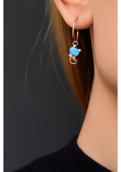 925 Ayar Gümüş Kaplama Opal Taşlı Kedi Halka Kadın Küpe modelleri