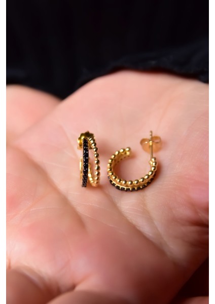 925 Ayar Gümüş Kaplama Top Motifli Zirkon Taşlı Tamtur Halka Küpe