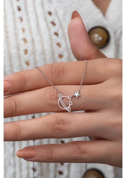 925 Ayar Gümüş Kaplama Gümüş Gezegen Kolye