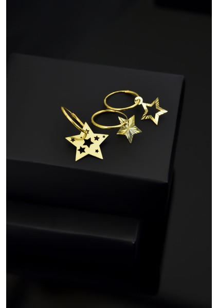 925 Ayar Gümüş Kaplama Üçlü Yıldız Halka Küpe