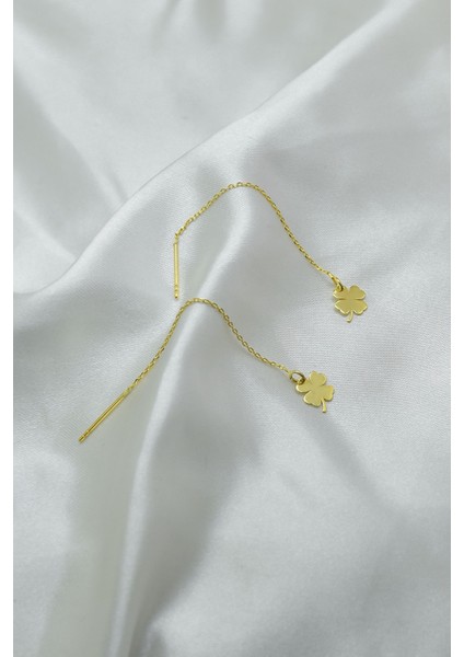 925 Ayar Gümüş Kaplama Çift Yonca Zincir Kadın Küpe fiyatları