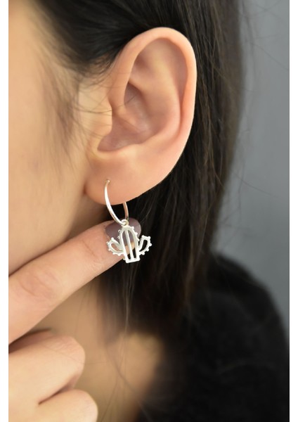 925 Ayar Gümüş Kaplama Kaktüs Figürlü Halka ve Top Küpe modelleri