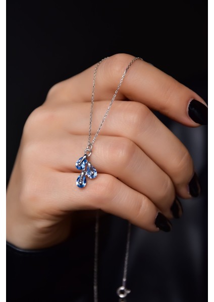 925 Ayar Gümüş Rodyum Kaplama Mart Ayı Doğum Taşlı Kübik Drop Kolye