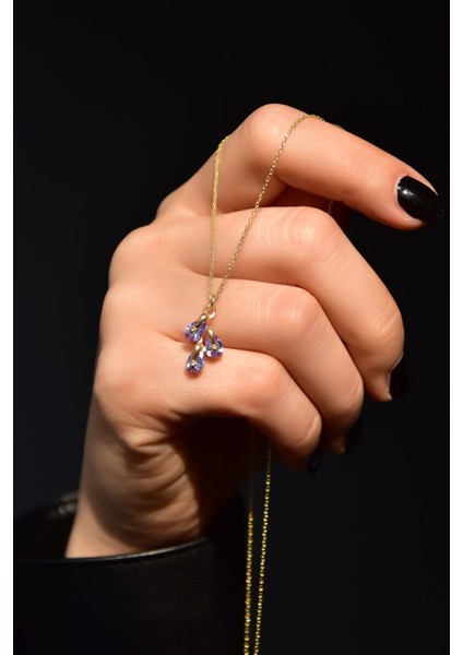 925 Ayar Gümüş Kaplama Haziran Ayı Doğum Taşlı Kübik Drop Kolye