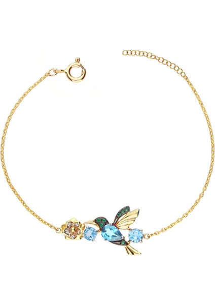 925 Ayar Gümüş Kaplama Taşlı Sevgi Kuşu Bileklik