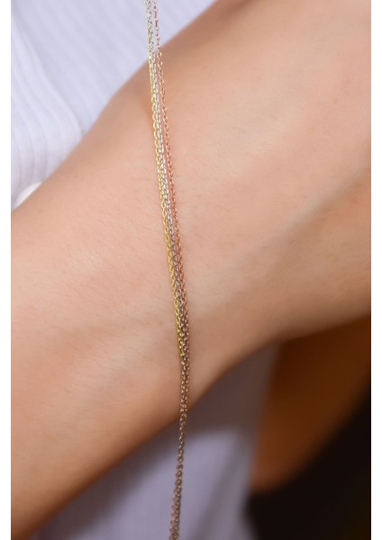 925 Ayar Gümüş Üç Renk Kaplama Forse Zincir Bileklik modelleri