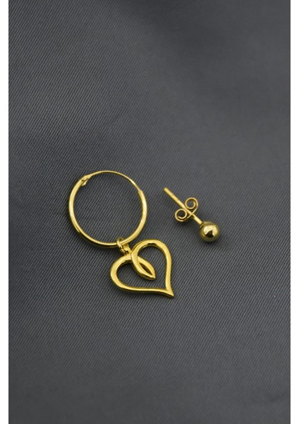 925 Ayar Gümüş Kaplama Kalp Halka ve Top Küpe fiyatları