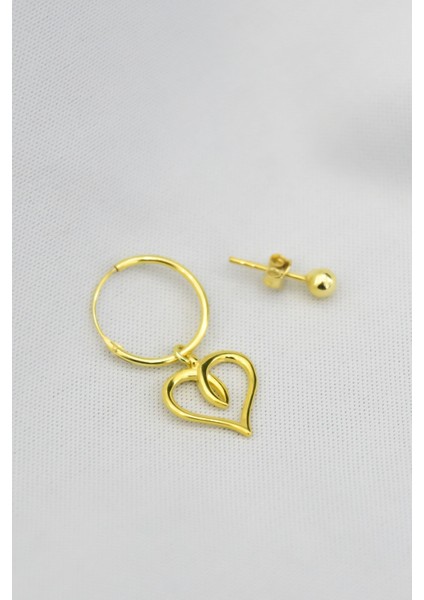 925 Ayar Gümüş Kaplama Kalp Halka ve Top Küpe modelleri