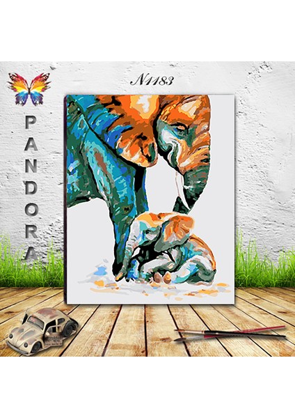 N1183 - Numaralı Boyama Seti - 40X50CM Kasnağa Gerili Ürün - Fil ve Yavrusu fiyatları