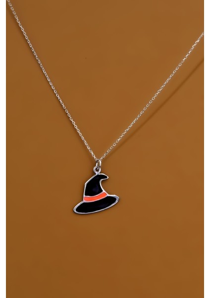 925 Ayar Gümüş Kaplama Siyah Mineli Cadılar Bayramı, Cadı Şapkası Kolye fırsatları