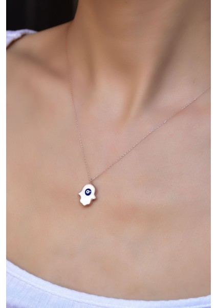 925 Ayar Gümüş Kaplama Nazar Mineli Sedef Fatma Eli Kolye fiyatları