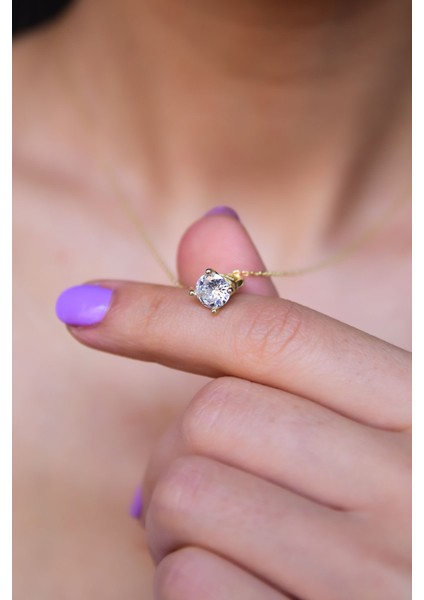 925 Ayar Gümüş Kaplama Tektaş Yüzük Kolye