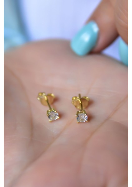 925 Ayar Gümüş Kaplama Zirkon Taşlı Tektaş Küpe 4,0 mm. fiyatları