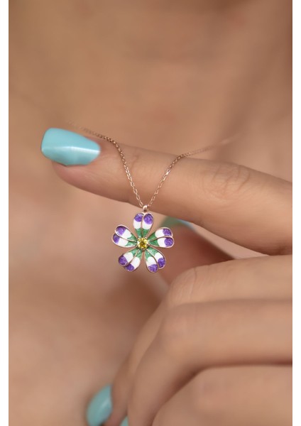 925 Ayar Gümüş Kaplama Mineli Sarı Tektaş Yonca Kolye