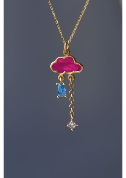 925 Ayar Gümüş Kaplama Pembe Sedef Taşlı Yağmur Bulut Kolye fiyatları