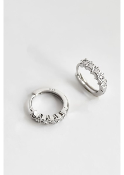 925 Ayar Gümüş Zirkon Taşlı Yarımtur Yıldız Halka Küpe