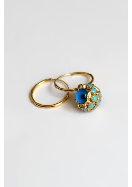 925 Ayar Gümüş Kaplama Cam Gözlü Küre Halka Küpe