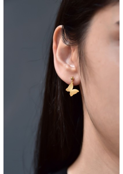 925 Ayar Gümüş Kaplama Kelebek Model Çivili Kadın Top Küpe