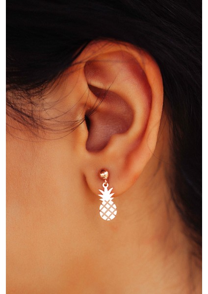 925 Ayar Kaplama Ananas Gümüş Küpe