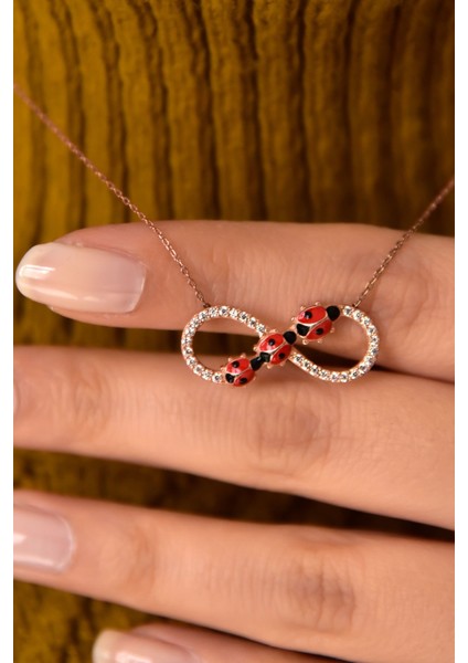 925 Ayar Gümüş Kaplama Uğur Böcekli Sonsuzluk Kolye fiyatları