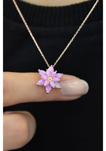 925 Ayar Gümüş Pembe Doğal Opal Taşlı Lotus Kolye modelleri