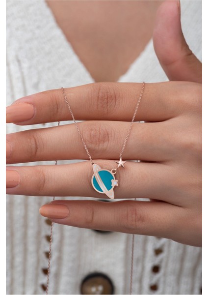 925 Ayar Gümüş Gezegen Kolye Mavi Mine Dolgulu Kaplama fiyatları