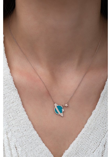 925 Ayar Gümüş Gezegen Kolye Mavi Mine Dolgulu Kaplama modelleri